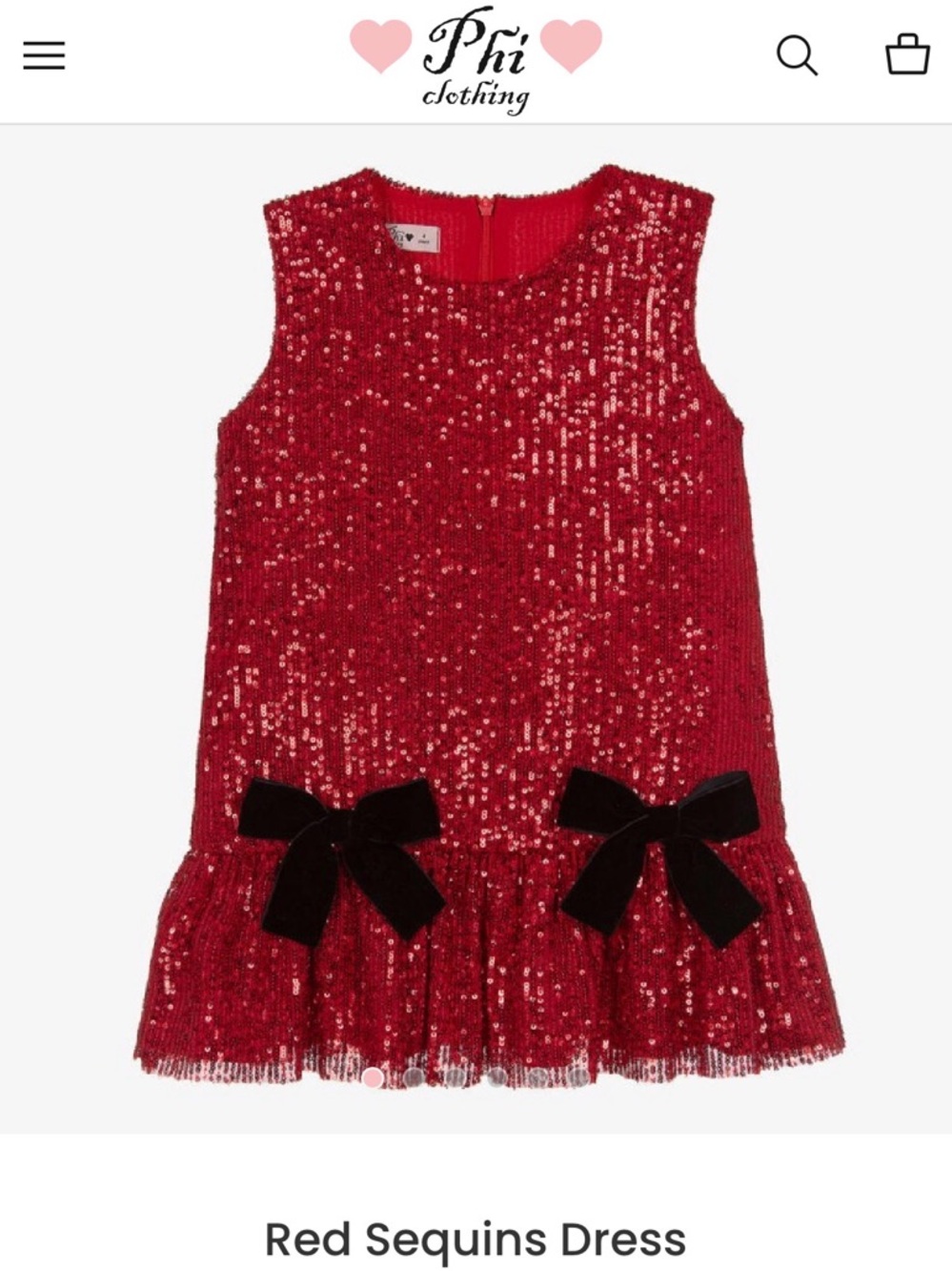 Phi clothing Red Sequins Dress with Black Velvet Bows 2T